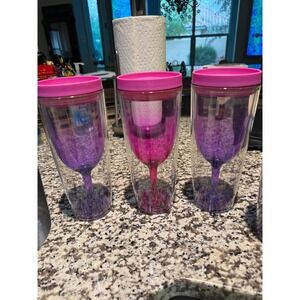 Vino2Go Travel Wine Tumblers | Reusable Wine Glass w/Lid | Pink & Purple  Unused